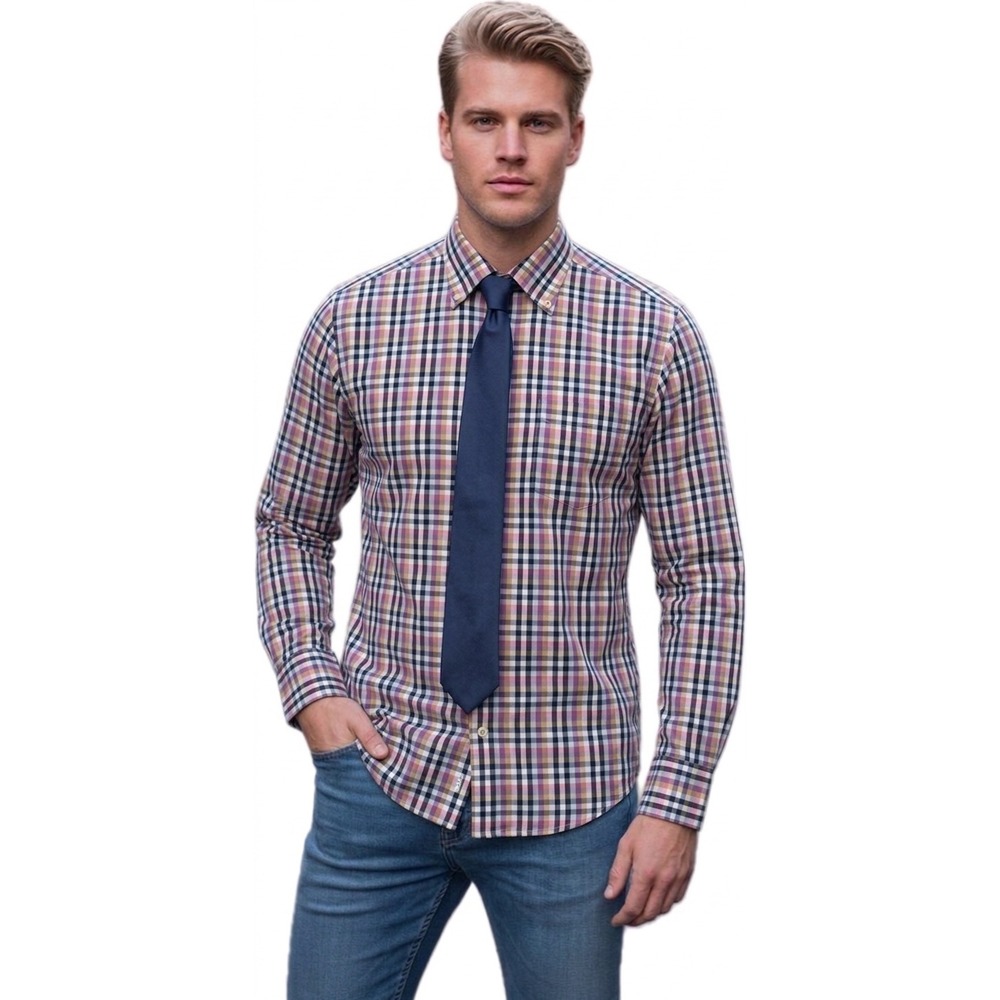 Peter Millar Mens Medium Multi Color Plaid Button Down Shirt 100% Cotton Check